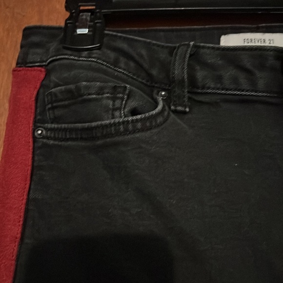 Forever 21- black jeans with red denim stripe down side- 27 - Picture 3 of 7